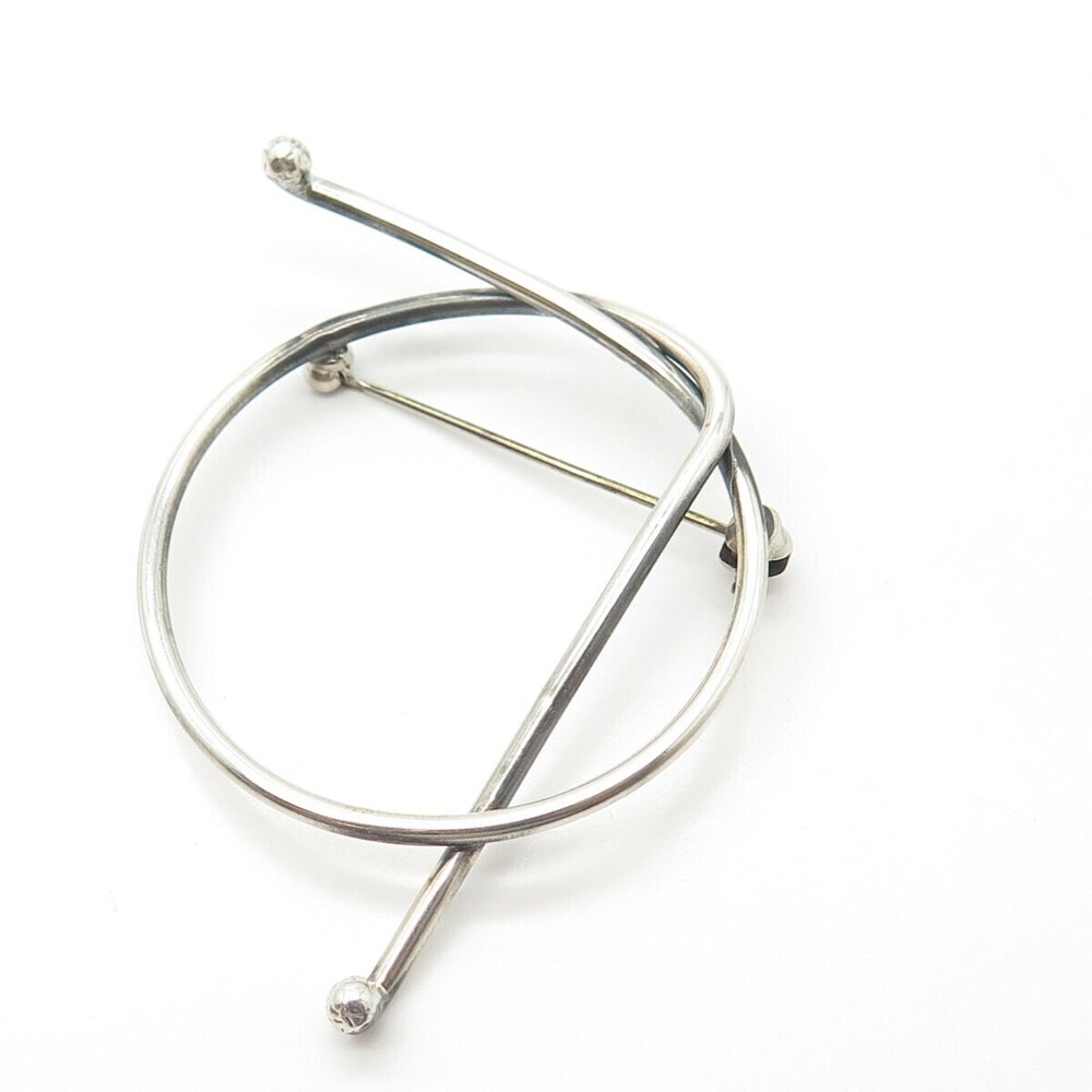 925 Sterling Silver Vintage Handcrafted Modernist Knot Pin Brooch - Picture 7 of 8